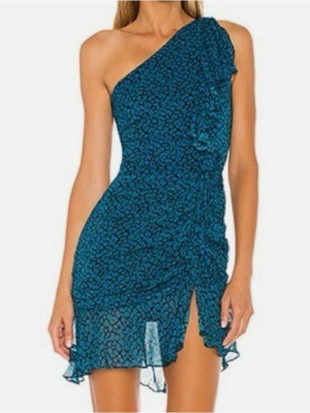 Karina grimaldi blue one shoulder mini dress